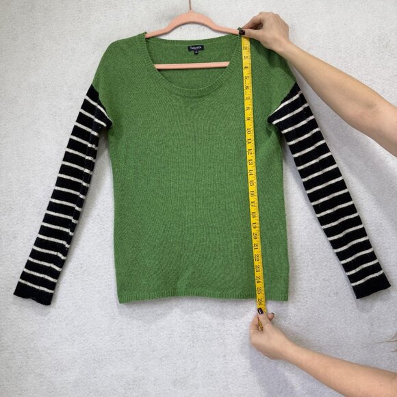 Splendid Sweater Womens Medium Green Black Stripe Wool Blend Crewneck Pullover - Picture 2 of 8